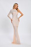 SUPER WHOLESALE |   Beaded  Slim-fit One-shoulder Dress in Apricot