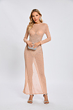 SUPER WHOLESALE |   Beaded  Slim-fit One-shoulder Dress in Nude