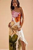 SUPER WHOLESALE | Printed Silk One Shoulder Long Dress