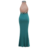 SUPER WHOLESALE |   Embroidered Patchwork Slim-fit Long Dress in Green