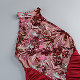 SUPER WHOLESALE |   Embroidered Patchwork Slim-fit Long Dress in Red