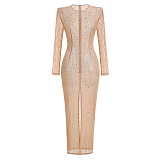 SUPER WHOLESALE |   Beaded  Slim-fit One-shoulder Dress in Nude