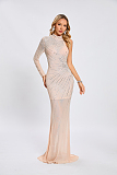 SUPER WHOLESALE |   Beaded  Slim-fit One-shoulder Dress in Apricot