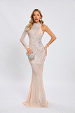 SUPER WHOLESALE |   Beaded  Slim-fit One-shoulder Dress in Apricot
