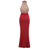 SUPER WHOLESALE |   Embroidered Patchwork Slim-fit Long Dress in Red