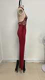 SUPER WHOLESALE |   Embroidered Patchwork Slim-fit Long Dress in Red