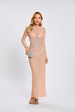 SUPER WHOLESALE |   Beaded  Slim-fit One-shoulder Dress in Nude