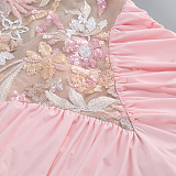 SUPER WHOLESALE |   Embroidered Patchwork Slim-fit Long Dress in Pink