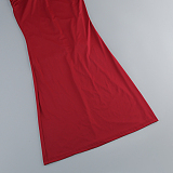 SUPER WHOLESALE |   Embroidered Patchwork Slim-fit Long Dress in Red