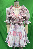 SUPER WHOLESALE | Printed Plunging Neck Mini Dress