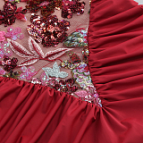 SUPER WHOLESALE |   Embroidered Patchwork Slim-fit Long Dress in Red