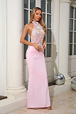 SUPER WHOLESALE |   Embroidered Patchwork Slim-fit Long Dress in Pink