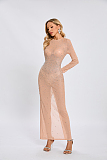 SUPER WHOLESALE |   Beaded  Slim-fit One-shoulder Dress in Nude