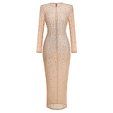 SUPER WHOLESALE |   Beaded  Slim-fit One-shoulder Dress in Nude