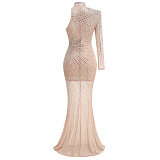 SUPER WHOLESALE |   Beaded  Slim-fit One-shoulder Dress in Apricot