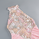 SUPER WHOLESALE |   Embroidered Patchwork Slim-fit Long Dress in Pink