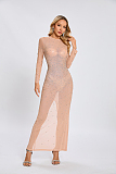 SUPER WHOLESALE |   Beaded  Slim-fit One-shoulder Dress in Nude