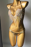 SUPER WHOLESALE |   Fringe Halter Bikini Set(gold)
