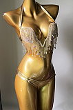 SUPER WHOLESALE |   Fringe Halter Bikini Set(gold)