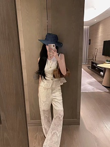 SUPER WHOLESALE | Hollow-out Loose Pants Set