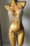 SUPER WHOLESALE |   Fringe Halter Bikini Set(gold)