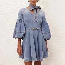 SUPER WHOLESALE | Denim Lantern Cuffs Mini Dress