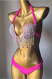 SUPER WHOLESALE |   Fringe Halter Bikini Set(rose)