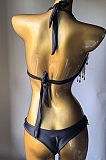 SUPER WHOLESALE |   Fringe Halter Bikini Set(black)