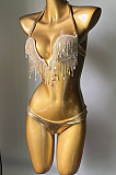 SUPER WHOLESALE |   Fringe Halter Bikini Set(gold)