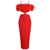 SUPER WHOLESALE | Feather Spaghetee Long Dress