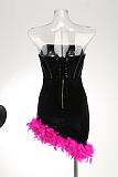 SUPER WHOLESALE | Strapless Feather Hem Mini Dress