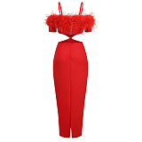 SUPER WHOLESALE | Feather Spaghetee Long Dress