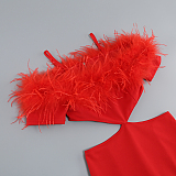 SUPER WHOLESALE | Feather Spaghetee Long Dress