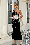 SUPER WHOLESALE | One-should Cut Out Lace Flower Decor Slim-fit Long Dress