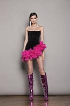 SUPER WHOLESALE | Strapless Feather Hem Mini Dress
