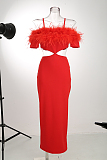 SUPER WHOLESALE | Feather Spaghetee Long Dress