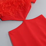SUPER WHOLESALE | Feather Spaghetee Long Dress