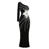 SUPER WHOLESALE | One-should Cut Out Lace Flower Decor Slim-fit Long Dress