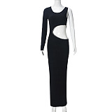 Cut-out Long Dress with One-shoulder