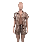 SUPER WHOLESALE | Monogram Shorts Set with Shirt Top