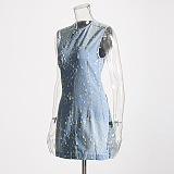 SUPER WHOLESALE | Denim Distress Off-Shoulder Min Dress