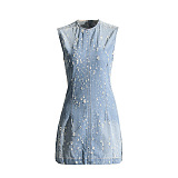 SUPER WHOLESALE | Denim Distress Off-Shoulder Min Dress