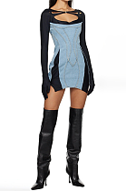 SUPER WHOLESALE | Denim Patchwork Off-Shoulder Min Dress