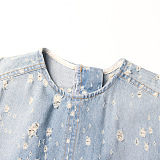 SUPER WHOLESALE | Denim Distress Off-Shoulder Min Dress