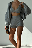 SUPER WHOLESALE |  Hoodie Tracking Coat and Traiangle Cami Shorts Set