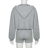 SUPER WHOLESALE |  Hoodie Tracking Coat and Traiangle Cami Shorts Set