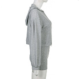 SUPER WHOLESALE |  Hoodie Tracking Coat and Traiangle Cami Shorts Set