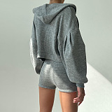 SUPER WHOLESALE |  Hoodie Tracking Coat and Traiangle Cami Shorts Set