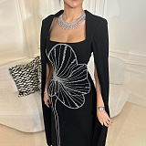 SUPER WHOLESALE |  Beaded Fake Sleeves Square Neck Long Dress