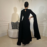 SUPER WHOLESALE |  Beaded Fake Sleeves Square Neck Long Dress